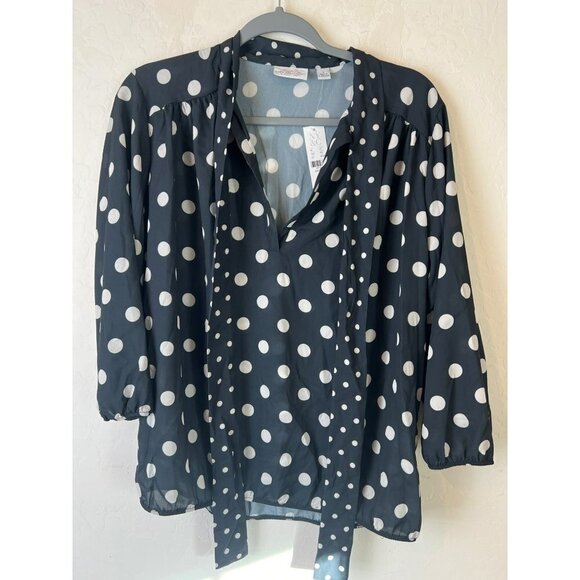 Sweet Pea for NY&C by Stacy Frati Sz M Polka Dot Long Sleeve Blouse with Front T - Picture 1 of 4